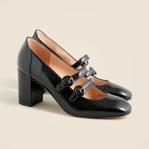 J. Crew Maisie Double-Strap Heels in Italian Spazzolato Leather Black Size 8